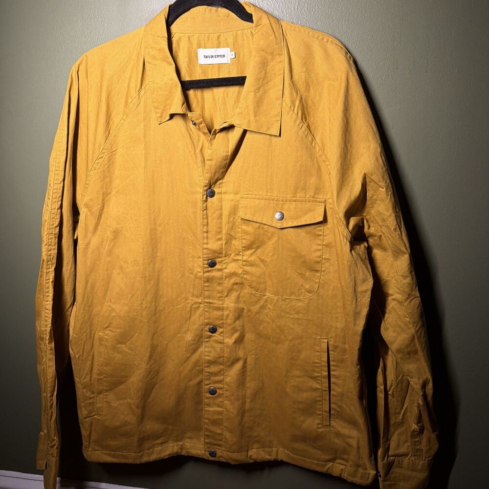 Taylor Stitch The Lombardi Jacket 46 XL Mustard Dry Waxed Cotton Coat Snap Front